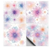 CHGCRAFT 36 Pcs 4 Style Wall Stickers Pastel Flowers Peel and Stick Wall Tile Sticker Crystal Dreamy Flower Pattern Waterproof Self Adhesive Stick on Tile Decals for Kitchen Bathroom Decor 4×4 Inch