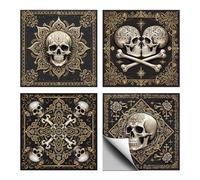 CHGCRAFT 36 Pcs 4 Style Wall Stickers Vintage Skull Pattern Peel and Stick Wall Tile Sticker Tarot Style Waterproof Self Adhesive Stick on Tile Decals for Kitchen Bathroom Art Decor, 4×4 Inch
