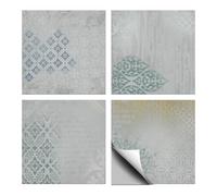 CHGCRAFT 36 Pcs 4 Styles Vintage Concrete Patten Tile Sticker Geometric Shapes Wall Tile Stickers Waterproof Self Adhesive Stick on Decals for Kitchen Bathroom Wall Art 4×4 Inch