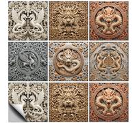 CHGCRAFT 36 Pcs 6 Style 3D Dragon Patten Tile Sticker Retro Dragon Shapes Wall Tile Stickers Waterproof Self Adhesive Stick on Decals for Kitchen Bathroom Wall Art 4×4 Inch