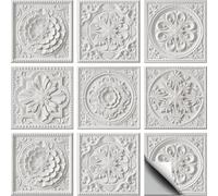 CHGCRAFT 36 Pcs 6 Styles 3D Embossed White Floral Tile Stickers Peel and Stick Waterproof Self Adhesive Wall Decals, for Kitchen Bathroom Wall Art Decor 4x4 Inch