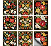 CHGCRAFT 36 Pcs 6 Styles Colourful Bohemian Floral Tile Stickers Peel and Stick Waterproof Self Adhesive Wall Decals, for Kitchen Bathroom Wall Art Decor 4x4 Inch