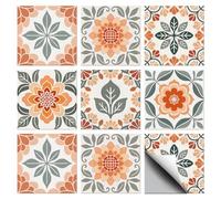 CHGCRAFT 36 Pcs 6 Styles Simple Yellow Floral Geometric Leaf Tile Stickers Waterproof Self Adhesive Wall Decals, for Kitchen Bathroom Wall Art Decor 4x4 Inch