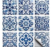 CHGCRAFT 36 Pcs 9 Style 3D Oriental Blue Style Patten Tile Sticker Wall Tile Stickers Waterproof Self Adhesive Stick on Decals for Kitchen Bathroom Wall Art 4×4 Inch