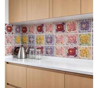 CHGCRAFT 36 Pcs 9 Style 3D Relief Colorful Flowers Style Patten Tile Sticker Wall Tile Stickers Waterproof Self Adhesive Stick on Decals for Kitchen Bathroom Wall Art 4×4 Inch