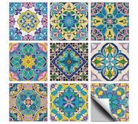 CHGCRAFT 36 Pcs 9 Style Mosaic Art Tile Stickers Mandala Patterns Peel and Stick Wall Tile Stickers Waterproof Self Adhesive Stick on Tiles Decals for Kitchen Bathroom Wall Art Decor, 4×4 Inch