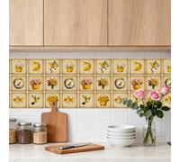 CHGCRAFT 36 Pcs 9 Style Retro Yellow Flowers Tones Style Patten Tile Sticker Fish Birds Wall Tile Stickers Waterproof Self Adhesive Stick on Decals for Kitchen Bathroom Wall Art 4×4 Inch