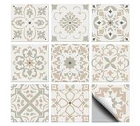 CHGCRAFT 36 Pcs 9 Style Tile Sticker Moroccan Style Patten Peel and Stick Wall Stickers Geometric Beige Flowers Waterproof Self Adhesive on Tile Decals for Kitchen Bathroom Wall Art Decor 4×4 Inch