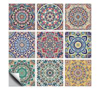 CHGCRAFT 36 Pcs 9 Style Tile Stickers Colorful Moroccan Style Peel and Stick Wall Tile Stickers Mandala Waterproof Self Adhesive Stick on Tiles Decals for Kitchen Bathroom Wall Art Decor, 4×4 Inch
