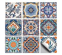 CHGCRAFT 36 Pcs 9 Style Tile Stickers Mexican Pattern Peel and Stick Wall Tile Stickers Flower and Bird Pattern Waterproof Self Adhesive Stick on Tiles Decals for Kitchen Bathroom Wall Decor, 4×4 Inch