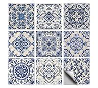 CHGCRAFT 36 Pcs 9 Styles Blue Patten Tile Sticker Geometric Mexican Pattern Wall Tile Stickers Waterproof Self Adhesive Stick on Decals for Kitchen Bathroom Wall Art 4×4 Inch