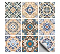 CHGCRAFT 36 Pcs 9 Styles Mandala Patten Tile Sticker Geometric Beige Pattern Wall Tile Stickers Waterproof Self Adhesive Stick on Decal for Kitchen Bathroom Wall Art 4×4 Inch