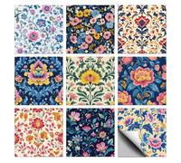 CHGCRAFT 36 Pcs 9 Styles Mexican Talavera Flower Patten Tile Sticker Pink Vintage Flowers Patten Wall Tile Sticks Waterproof Self Adhesive Stick on Decal for Kitchen Bathroom Wall Art 4×4 Inch