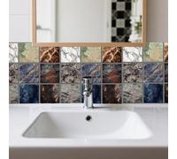 CHGCRAFT 36 Pcs 9 Styles Stone Textures Tile Sticker Marble Pattern Peel and Stick Wall Tile Waterproof Self Adhesive Stick on Tile Decals for Kitchen Bathroom Wall Art Decor with Scraper 4×4 Inch