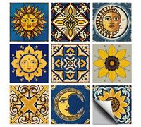 CHGCRAFT 36 Pcs 9 Styles Sun and Moon Patten Tile Sticker Stars Shapes Wall Tile Stickers Waterproof Self Adhesive Stick on Decals for Kitchen Bathroom Wall Art 4×4 Inch