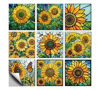 CHGCRAFT 36 Pcs 9 Styles Sunflowers Patten Tile Sticker Artistic Coloured Glass Shapes Wall Tile Stickers Waterproof Self Adhesive Stick on Decals for Kitchen Bathroom Wall Art 4×4 Inch