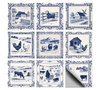 CHGCRAFT 36 Pcs 9 Styles Vintage Farm Animals Pattern Tile Stickers Peel and Stick Waterproof Self Adhesive Wall Decals, for Kitchen Bathroom Wall Art Decor 4x4 Inch