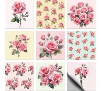 CHGCRAFT 36 Pcs 9 Styles Vintage Pink Rose Pattern Tile Stickers Peel and Stick Waterproof Self Adhesive Wall Decals, for Kitchen Bathroom Wall Art Decor 4x4 Inch