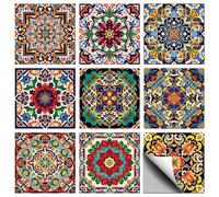 CHGCRAFT 36 Pcs 9 Styles Wall Stickers 3D Style Dark Flower Pattern Peel and Stick Wall Tile Sticker Retro Style Waterproof Self Adhesive Stick on Tile Decals for Kitchen Bathroom Art Decor, 4×4 Inch