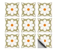 CHGCRAFT 36 Pcs Bohemian Style Patten Tile Sticker White and Green Flowers Peel and Stick Wall Tile Stickers Waterproof Self Adhesive Stick on Tile Decals for Kitchen Bathroom Wall Art Decor 4×4 Inch