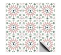 CHGCRAFT 36 Pcs Pink and Green Patten Tile Sticker Geometric Flower Shapes Peel and Stick Wall Tile Stickers Waterproof Self Adhesive Stick on Tile Decals for Kitchen Bathroom Wall Art Decor 4×4 Inch