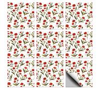 CHGCRAFT 36 Pcs Seamless Red Flowers Style Patten Tile Sticker Wall Tile Stickers Waterproof Self Adhesive Stick on Decals for Kitchen Bathroom Wall Art 4×4 Inch