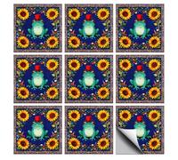 CHGCRAFT 36 Pcs Wall Stickers Migic Sunflower and Frog Peel and Stick Wall Tile Sticker Retro Style Waterproof Self Adhesive Stick on Tile Decals for Kitchen Bathroom Art Decor, 4×4 Inch