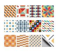 CHGCRAFT 36pcs 12 Styles Colorful Geometric Pattern Tile Stickers Waterproof Tile Stickers Square with Flower Pattern for Kitchen Bathroom Bedroom Wall Fireplace Floor Decoration, 3.9×3.9inch