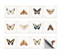 CHGCRAFT 36pcs 12 Styles Vintage Butterfly Moth Tile Stickers Waterproof Tile Stickers Square with Flower Pattern for Kitchen Bathroom Bedroom Wall Fireplace Floor Decoration, 3.9×3.9inch