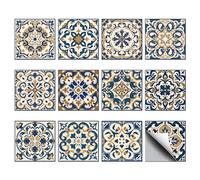 CHGCRAFT 36Pcs 12Styles Moroccan Mandala Wall Tile Decals Peel and Stick Tile Stickers Waterproof Self-Adhesive Backsplash Stickers for Kitchen Bathroom Decoration, 4x4inch