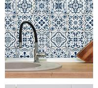 CHGCRAFT 36PCS 4x4 inch Blue and White Peel and Stick Tile Stickers Wall Stickers Waterproof Detachable PVC Wall Tile Sticker Decorative Sticker for Kitchen Washroom Bedroom Walls Table Office