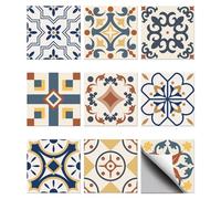 CHGCRAFT 36pcs 9 Styles Lisbon Moorish Patterns Tile Stickers Waterproof Tile Stickers Square with Flower Pattern for Kitchen Bathroom Bedroom Wall Floor Decoration, Mixed Color, 3.9×3.9inch