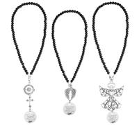 CHGCRAFT 3Pcs Glass Beaded Car Mirror Hanging Accessories Guardian Angel Cross Cars Hanging Charm Alloy Pendants for Rear View Mirrors Cross for Car Mirror Antique Silver