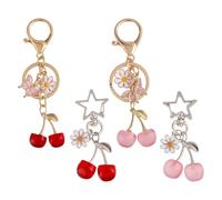 CHGCRAFT 4 Pcs 4 Style Cherry Keychain Resin Cherry Keyrings with Clasps Alloy Enamel Daisy Flower Charms Keychain Charms Pendant for Handbag Decor Ornaments