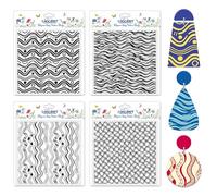 CHGCRAFT 4 Pcs Artistic Wavy Polymer Clay Texture Sheets Wavy Lines Silicone Texture Stamp Seamless Pattern Clay Texture Mat Modeling Pattern Pad Sheets for Jewelry and Earrings Tools, 5.5x5.5 inch