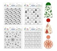 CHGCRAFT 4 Pcs Christmas Elements Polymer Clay Texture Sheets Snowflakes Silicone Texture Stamp Pine Trees Clay Textures Mat Modeling Pattern Pad Sheets for Jewelry and Earrings Tools, 5.5x5.5 inch