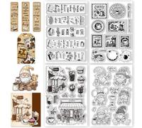 CHGCRAFT 4 Pcs Coffee Theme Pattern Clear Stamps Vintage Coffee Gnomes Silicone Stamp Seal for DIY Scrapbooking and Card Making Paper Craft Decor 6.3 × 4.3 Inch