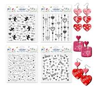 CHGCRAFT 4 Pcs Love Heart Cupid Polymer Clay Texture Sheet Mail Silicone Clay Texture Mat for Polymer Clays Making Earrings Jewelry DIY Crafts 5.5 × 5.5 Inch