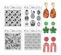 CHGCRAFT 4 Pcs Polymer Clay Texture Sheets Bunnies Silicone Texture Stamp Easter Eggs Clay Texture Mat Background Modeling Pattern Pad for Jewelry and Clay Earrings Tools, 5.5x5.5 inch