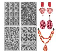 CHGCRAFT 4 Pcs Valentine's Day Polymer Clay Texture Sheet Bow and Roses Rubber Clay Texture Mat for Polymer Clays Making Earrings Jewelry DIY Crafts 5.5 × 5.5 Inch