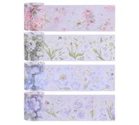 CHGCRAFT 4 Rolls 4 Style Flower Decorative Tape 50mm Wide Floral Printed Masking Tape PET Decorative Stickers Self Adhesive for DIY Scrapbooking, 8M, Four Seasons Flowers