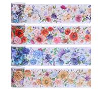 CHGCRAFT 4 Rolls 4 Style Flower Decorative Tape Floral Printed Masking Tape 50mm Wide PET Decorative Stickers Self Adhesive for DIY Scrapbooking, 8M, Forest Flowering Season