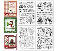 CHGCRAFT 4 Sheet 4 Style Christmas Elements Clear Stamps Snowman Transparent Stamps Christmas Text Silicone Clear Stamp Seals for Carding Making DIY Scrapbooking Photo Album Decoration, 4.3x6.3 inch
