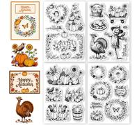 CHGCRAFT 4 Sheets 4 Styles Autumn Theme Clear Stamps Vintage Pumpkins Thanksgiving Elements Silicone Stamp Seal for DIY Scrapbooking and Card Making Paper Craft Decor 6.3 × 4.3 Inch