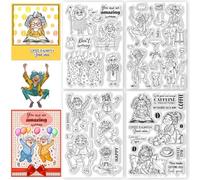 CHGCRAFT 4 Sheets 4 Styles Retro Funny Grandma Style Clear Stamps Funny Old Man Silicone Stamp Seal for DIY Scrapbooking and Card Making Paper Craft Decor 6.3 × 4.3 Inch