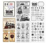 CHGCRAFT 4 Sheets 4 Styles Vintage Trains Clear Stamps Tickets Transparent Stamps Labels Silicone Clear Stamp Seals for DIY Scrapbooking Photo Album Decoration, 4.3×6.3 inch