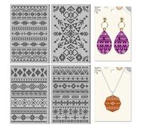 CHGCRAFT 4 Sheets Aztec Pattern Clay Texture Mat Bohemian Style Tribal Element Pattern Polymer Clay Texture Sheets DIY Tools for Pottery Earring Jewelry Making Stamp Engraving Machines, 3.9x2.6inch