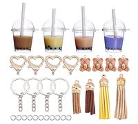 CHGCRAFT 40Pcs Bubble Tea Keychain Set Acrylic Milk Tea Bubble Key Ring Keychain DIY Making Kit with Split Key Rings Jump Rings Clasp Tassel Pendant for Car Purse Bag Decor Jewellery Making