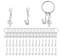 CHGCRAFT 48 Pcs 3 Style Sax Music Note Charms with Lobster Claw Clasps and Rings Alloy Music Note Charm Pendant for Bracelet Necklace Keychain Making Antique Silver