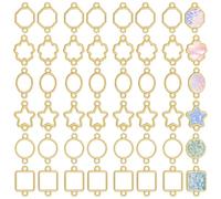CHGCRAFT 48 Pcs 6 Style Alloy Open Back Bezel Connector Charms Hollow Pendants Open Frame Charms for Resin Jewellery Making DIY Earring Pendant Keychain Necklace Kit, Golden
